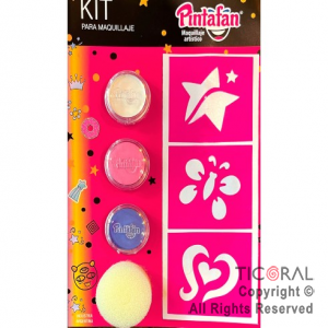 KIT PARA MAQUILLAJE INFANTIL ACUA 3 COLORES + ESPONJA + STENCIL AUTOADHESIVO 650-02 x 1